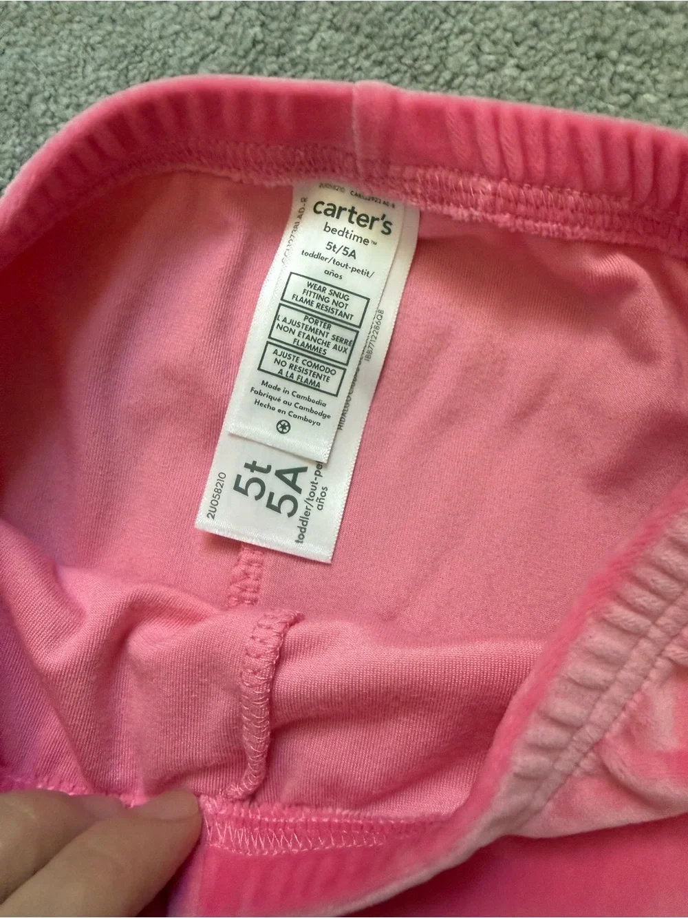 Carter's Bright Pink Bunny Velour Pajama Set